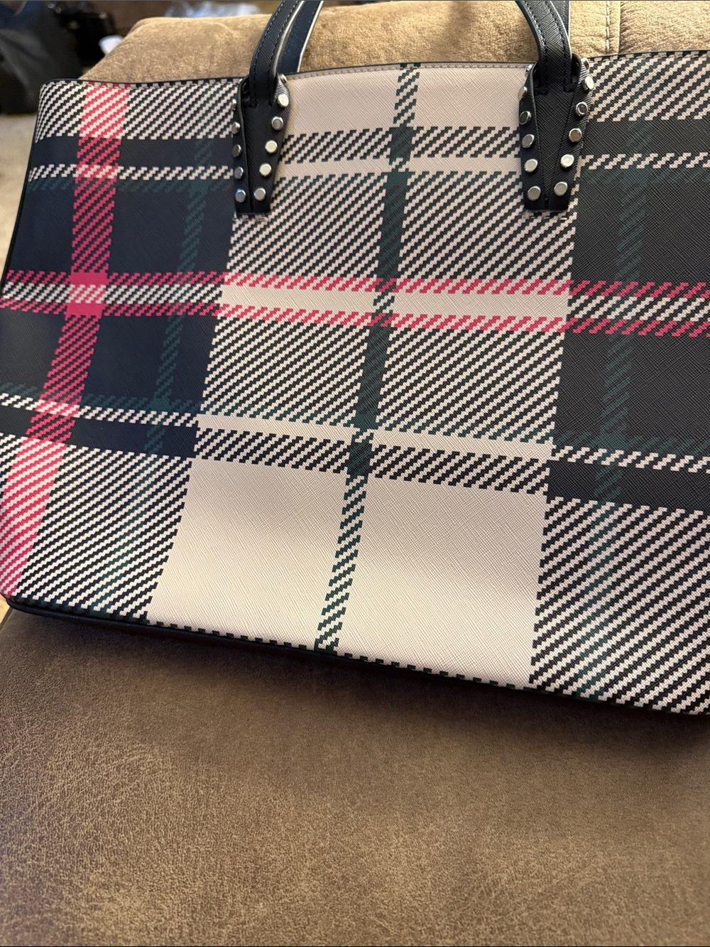 Pink and Black Plaid Tote